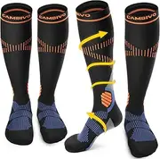 CAMBIVO 2 Pairs Compression Socks for Women and Men, 15-20 mmHg Knee-High Compression Support Stockings for Swelling, Nurses, Running, Travel, Flight