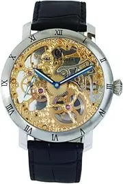 [CHARLES-HUBERT PARIS] Charles Hubert 4038-D Mechanical Hand Wind Skeleton Men's Watch, Black, gold