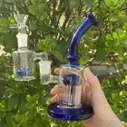 7" Heavy Glass Water Pipe Bong Blue Bubbler Hookah With Percolator W/Ash Catcher