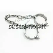 New Stainless Steel Handcuffs Wrist Cuffs Chain Length Restraints Shackle
