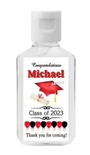 RED AND BLACK GRADUATION FAVORS HAND SANITIZER LABELS - PERSONALIZED