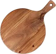 BRIGHTFUFU Wooden Pizza Cutting Board Kitchen Serving Board Handle Clear Cheese Platter Home Snacks Storage Round