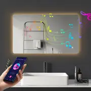 ACA 600x1000mm Bathroom Wall Mount LED Light Mirror Make-up Touch Anti-fog Bluetooth Speaker