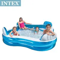 在飛比找ETMall東森購物網優惠-INTEX藍色透明有靠墊戲水游泳池229x229x66cm(