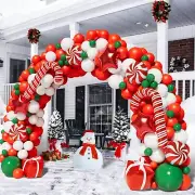 BONROPIN Christmas Balloon Garland Arch kit with Christmas Red White Candy Ba...