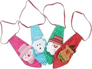 Amosfun 4 Pack Christmas Sequin Neckties Festive Decorations Handmade Christmas Bear Snowman Elk Santa for Tree Hanging