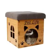 Pet Life FN1LBRMD Foldaway Collapsible Designer Cat House Furniture Bench Li...