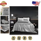 5-Piece Luxury Satin Sheets Set King Size – Breathable Light Gray Bedding