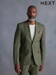 Green Slim Fit Leomaster Italian 100% Linen Suit Jacket (E82673) | $271