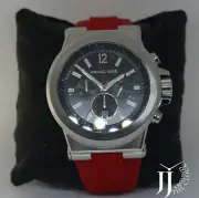 New Michael Kors Dylan Mens Watch Red Silicone Band Black Dial MK8774
