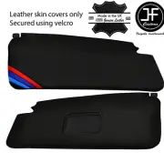 BLACK STITCH TRI STRIPE 2X SUN VISORS LEATHER COVERS FOR BMW E36 92-99 (for: BMW)