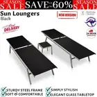 Sun Loungers with Table Patio Day Bed Steel and Textilene Black 2x vidaXL NEW
