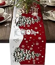 Christmas Decorations,Christmas Table Runner - Cotton Linen 36 Inches, Snowman Rustic Red Snowflake Bed Runner Dress Scarves, Farm Xmas Tablerunner for Dining/Holiday/Coffee Table