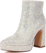 NWT Women's Sparkly Rhinestone Platform Chunky High Heel Ankle Boots Size 8.5