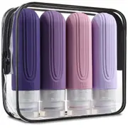 4pc Silicone Travel Bottles Set Leakproof Refillable Containers for Shampoo and Conditioner