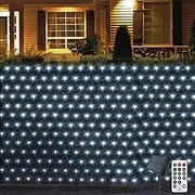 THKFUL Solar Light Net Outdoor for Bushes, 6 x 2 m, 320 LED Solar Fairy Lights, Net Light Curtain, Waterproof with Remote Control, Timer for Garden, Wedding, Window, Easter (White)