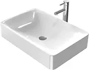 EMKE Countertop Wash Basin, 60 x 40 x 12 cm, Small Washbasin, Guest Toilet, Hand Washbasin, Bathroom Ceramic Washbasin, Countertop Basin, Square Washbasin, White