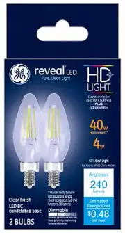 G E Lighting 31889 Reveal HD+ Decorative LED Light Bulbs, Candelabra-Base,