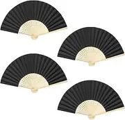 Toyhood 4 Pcs Hand Fan Folding, Paper Fans Chinese Handheld Fans Hand Fan Bamboo Folding Fan for Wedding Party Home Decorations Dancing Cosplay (Black)