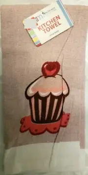 1 PRINTED KITCHEN TEA TOWEL (15" x 25") CUPCAKE WITH CHERRY ON TOP, AM