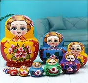 Stacking Nested Set 10pcs Retro Russia Nesting Dolls Funny Wishing Dolls for Christmas Birthday Gifts Home Decoration Wishing Gift Handmade Nesting Dolls
