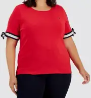 Tommy Hilfiger Women's Red Cotton Tie Sleeve Tee Plus Size 1X