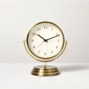 Table Clock Brass Analog Circular Pedestal - Hearth & Hand™ with Magnolia