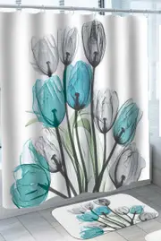 X ray Turquoise Flowers Tulips Shower Curtain