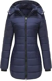 [JEShifangjiusu] Women's Zip Full Pure Color Long Down Jacket Thickening Long Padded Coat With Hood Warm Down Jackets, Dark Blue A1, 3XL