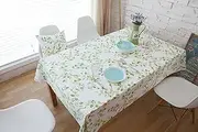 EHOMERY Outdoor Table Clothes Tablecloths Weights Branches Flowers and Birds 8 Seater Dining Table Cloth Tablecloths Bulk Cotton Green White Table Decoration 140X230Cm