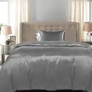 Dreamz Silky Satin Quilt Cover Set Bedspread Pillowcases Summer King Single Grey