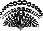 50 Pcs Ear Stretching Kit, FUNCYboo Ear Gauges Kit 14G-00G Silicone Tunnels Acrylic Tapers and Plugs, Ear Gauges Expander Set for Body Ear Piercing Jewelry(Black)