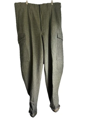 SWEDISH Vtg Military Cargo Olive Wool Pants Leather Ankle Straps NWT Sz 36x31