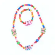 Wooden Butterfly Bead Charm Necklace & Bracelet Set Childrens Bright Elasticated