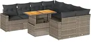 vidaxl Garden Sofa Set - 9 Piece Grey Poly Rattan Outdoor Modular Sofa with Cushions - Patio sectional Seating with Adjustable Tabletop