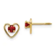 Real 14kt Yellow Gold Madi K 3mm Genuine Garnet Birthstone Heart Earrings