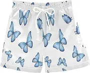 [RPLIFE] Swimming Clothes for Boys, Anti Chafe Swim Trunks Boys 2 T, Blue Butterflies Watercolor White