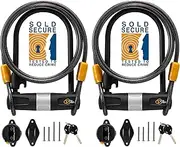 Via Velo 2 Bicycle U-Lock Set,Same Key System Keyed Alike, Heavy Duty, 14mm Shackle and 10mm x 1.8m Cable with Mounting Bracket for Road Bike Mountain Bike Folding Bike
