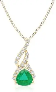 [Angara] Natural Trillion Emerald Solitaire Pendant Necklace with Diamond Swirl in 10ct/14ct Solid Gold for Women | May Birthstone Jewellery for Her