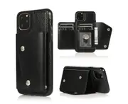 Case for iPhone 11 Pro Max, Leather Wallet Case With Card Pockets Back Flip Shockproof Cover Case-Black