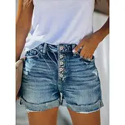 Women's Normal Jeans Casual Daily Short High Waist Solid Color Patchwork Comfy Breathability Soft Micro-elastic Outdoor Street Blue Summer Regular Fit
