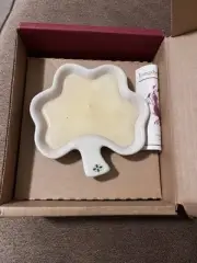 Longaberger Pottery Shamrock Ramekin w/Candle Heritage Green