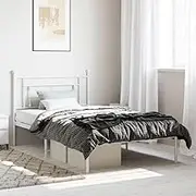 Bedroom Furniture Metal Bed Frame Without Mattress with Headboard White 107x203 cm King Single