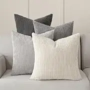 Set of 4 Neutral Grey Corduroy Decorative Couch Throw Pillow Covers 18x18