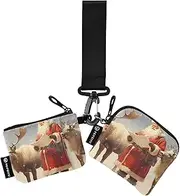 [XYMZR] Mini Zip Around Wristlet keychain Wallet Christmas Santa Deer Snow for Women Personalized Pattern Detachable Dual Pouch Wristlet Portable Wallet Phone Coin Purse, Multi-colored, One Size