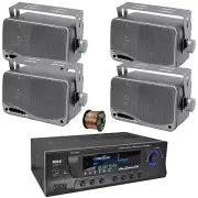 Pyle Bluetooth Home Audio Receiver, 4x 3.5'' 200 Watt Mini Box Silver Speakers