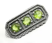 1CT Natural Peridot 925 Solid Sterling Silver Edwardian Style Ring Sz 6