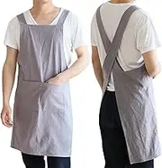 TOPTIE Cotton and linen Apron for Women, Cross Back Kitchen Apron with Two Pockets, Christmas Apron for Cooking Baking