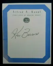 Ken Burns Signature On Adhesive Label Alfred A. Knopf Publisher Of Borzoi Books