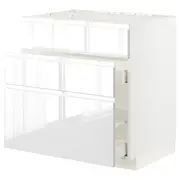 METOD / MAXIMERA base cab f sink+3 fronts/2 drawers, white/Voxtorp high-gloss/white, 80x60x80 cm